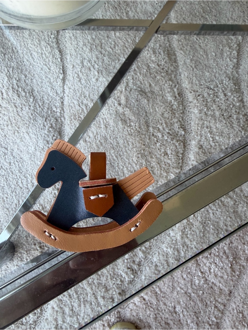 Kids Leather Rocking Horse Bag Charm - Navy & Tan